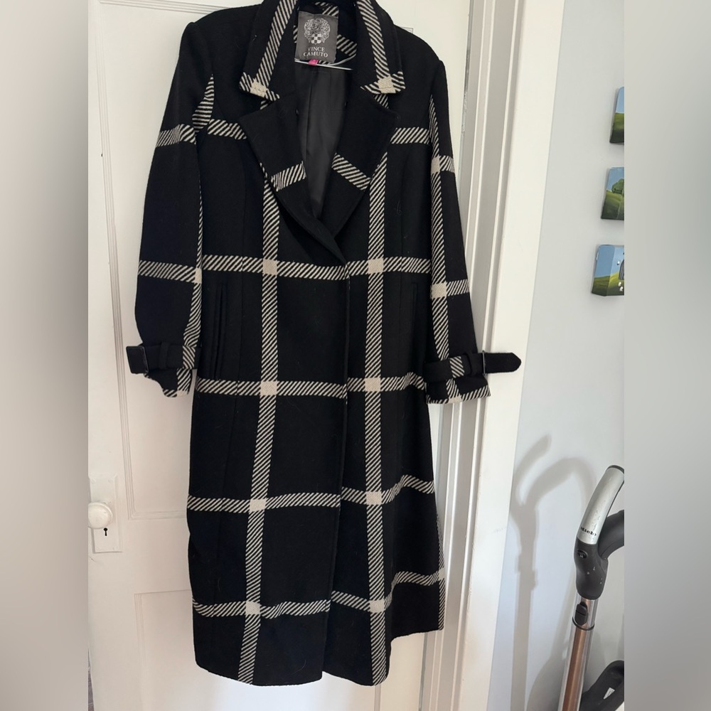 Vince Camuto Black and White Plaid Coat